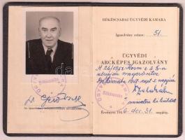 1956 Fényképes ügyvédi igazolvány szarvasi ügyvéd részére