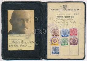 1937 a Budapesti Orvosi Kamara fényképes tagsági igazolványa, tagsági bélyegekkel