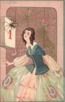 Italian art postcard, New Year, lady with spider, Ballerini & Fratini 249. s: S. Chiostri