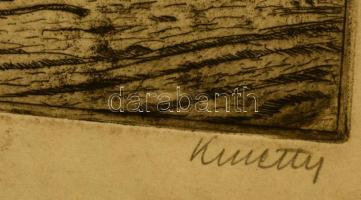 Kmetty János (1889 -1971):  Dunapart. Rézkarc (12/50), papír, jelzett, apró gyűrődésekkel, 12×19 cm