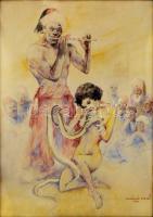 Zórád Ernő (1911-2004): Erotikus kígyótánc, Akvarell, papír, jelzett, apró kopással, üvegezett keretben, 62×43 cm