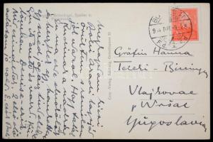 1934 Teleki Pál miniszterelnök kézzel írt levelezőlapja felesége részére