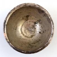 Antik kínai csésze, faragott kókuszhéj borítással, ezüst (Ag.0.500 alatti)  betéttel, jelzés nélkül,...