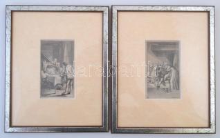 Chodowieczki Daniel Nikolaus, (1726-1801) Két rézmetszet. Üvegezett keretben. / 2 etchings i n glaze...