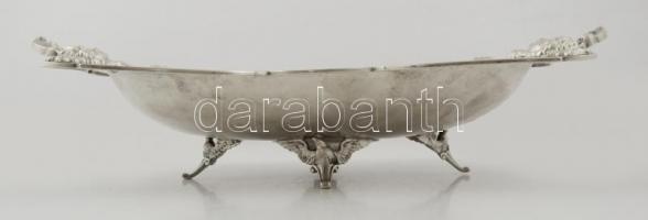 Ezüst (Ag.) Minerva és oroszlán fejes kínáló, jelzett, mesterjeggyel (JL), préselt, vésett,  33×20 c...