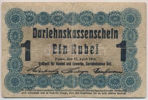 Litvánia / Német megszállás / Darlehnskasse Ost, Posen 1916. 1R T:III- ly., szakadás Lithuania / German occupation / Darlehnskasse Ost, Posen 1916. 1 Rubel  C:VG hole, tear Krause R122