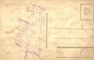 1930 Jászjákóhalma, Toni Bácsi vendéglője, csoportkép kerékpárossal, photo (fl)