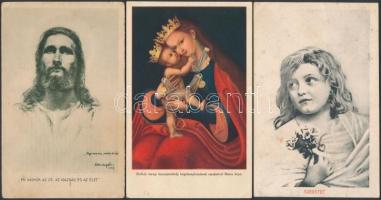 3 db RÉGI vallási témájú motívumos képeslap: Jézus, Csodatevő Mária kegykép, Szeretet / 3 pre-1945 religion-themed motive cards: Jesus, Virgin Mary, Love