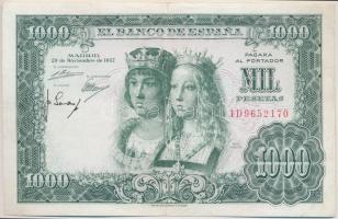Spanyolország 1957. 1000P T:III kis szakadás Spain 1957. 1000 Pesetas C:F small tear Krause 149