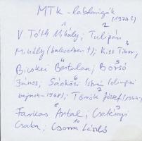 cca 1974 MTK-s labdarúgók (V. Tóth, Tulipán, Bicskei, Borsó, stb.) aláírásai Spanyolországból küldöt...