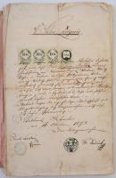 cca 1900-1940 Vegyes okmánybélyeges iratok (számlák, stb.), cseh és osztrák, kb. 30 db