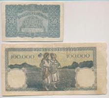 Románia 1946. 100.000L +  Német megszállás 1917. 50b T:III- kis szakadás
Romania 1946. 100.000 Lei ...