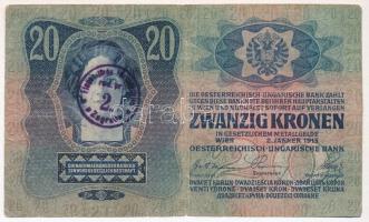1913. 20K hamis zágrábi felülbélyegzéssel (fake overprint) T:III apró szakadás
Adamo K17