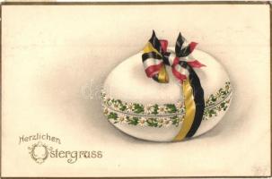 Herzlichen Ostergruss / Austrian Easter greeting card, egg, floral decorated litho (EK)