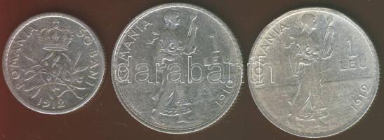 Románia 1910,1912. 1L Ag + 1912. 50b Ag T:2,3