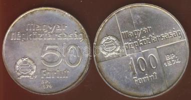 1974. 50Ft Ag + 100Ft Ag "50 éves MNB" T:BU Eredeti tokban!