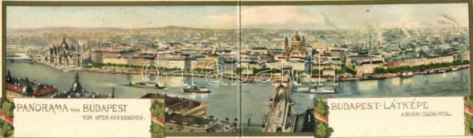 Budapest, Látkép a budai oldalról, litho panorámalap / panoramacard litho s: Rosenberger