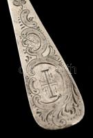 Ezüst (Ag.) német kanalak ( 3db), egyiken csiszolt üveg díszítéssel, jelzett, apró hibákkal, h: 22-2...