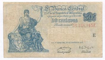 Argentína 1947 (1948-1950). 50c T:III- tűly. Argentina 1947 (1948-1950). 50 Centavos C:VG needle hole Krause 256