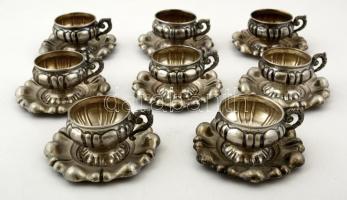 Ezüst (Ag.) mokkás csésze és alj ( 8db), jelzett, mesterjeggyel (IH), nettó:919 g / Silver coffee cup and saucer, signed