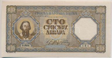 Szerbia / Német megszállás 1943. 100D T:II- Serbia / German occupation 1943. 100 Dinara C:VF Krause 33