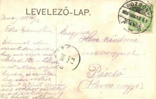 Pozsony, Pressburg, Bratislava; Városi színház, Fő tér, vár gőzhajóval. Magyar nemzeti zászlós képes...