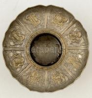 Tibeti ezüst (Ag. 50% alatti ezüst tartalommal)  fedeles fűszertartó, Buddhista szimbólumokkal, tréb...