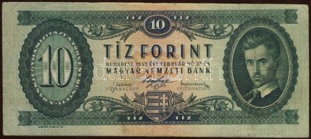 1947. 10Ft elő és hátlap erősen ferdén nyomva T:II-