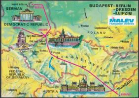 5 db MODERN MALÉV térképes reklám képeslap / 5 MODERN Hungarian Airlines advertising postcards