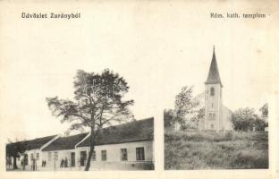 Zurány, Zurndorf; Római katolikus templom. Laurenszky Gusztáv üzlete és saját kiadású lapja / church