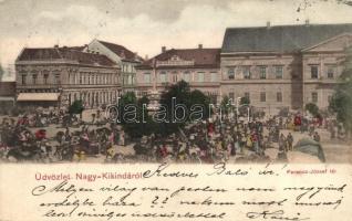 Nagykikinda, Kikinda; Ferenc József tér piaccal, Max M. Kraus üzlete / square, market, shops (EB)