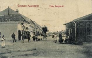 Pankota, Pancota; Csíky Gergely út, vonat végállomás, üzetek. W. L. Bp. 5423. / street view, railway end station