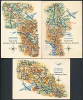3 db MODERN megíratlan német repülőtársaság reklámlapja, térképek, Lufthansa, Interflug / 3 MODERN u...