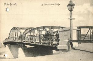 Kisjenő, Chisineu-Cris; Fehér-Kőrös hídja, kiadja Messzer Lipót / bridge (lyukak / holes)