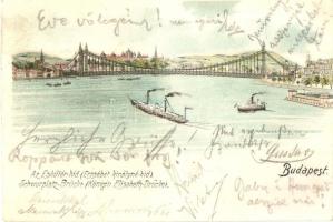 Budapest, Erzsébet királyné híd, gőzhajók, litho (r)