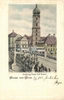 Graz, Erzherzog Franz Carl Brücke, Zahnarzt Kreiner, Joseg Grossl / bridge, dentistry, shops. Kunstverlag H. Kölz. No. 537.