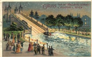 1899 Vienna, Wien; Wasserrutschbahn in Venedig / amusement park at night, waterslide, Kosmos Kunstanstalt litho