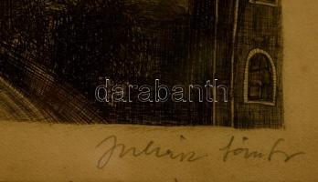 Juhász Sándor (1934-1993): Rózsadomb. Rézkarc, papír, jelzett, üvegezett keretben, 13×16 cm