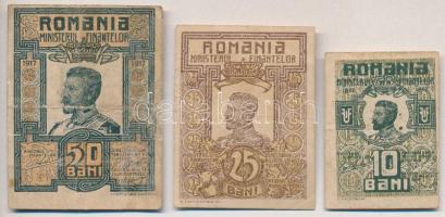 Románia 1917. 10b + 25b + 50b T:III,III- tűly., ragasztó Romania 1917. 10 Bani + 25 Bani + 50 Bani C:F,VG needle hole, glue mark Krause 69, 70, 71