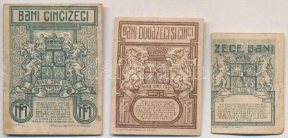 Románia 1917. 10b + 25b + 50b T:III,III- tűly., ragasztó
Romania 1917. 10 Bani + 25 Bani + 50 Bani ...