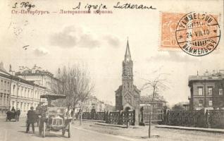 Saint Petersburg, Lutheran church, street view with automobile, TCV card