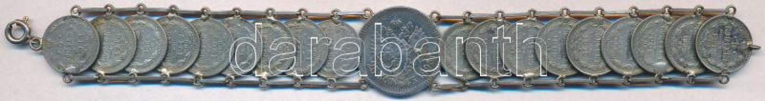 Orosz Birodalom 1889-1913. 5k Ag (18x) 9xklf évjárat +  1895. 25k Ag karkötővé alakítva T:2-3 Russian Empire 1889-1913. 5 Kopek Ag (18x) 9xdiff years of issue + 1895. 25 Kopek Ag made into bracelet C:XF-F