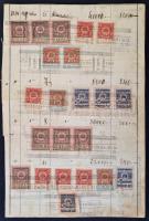 cca 1924 Forgalmi adó ellenőri papír, 30 db forgalmi adó és 9 db értékpapír forgalmi adó bélyegeggel
