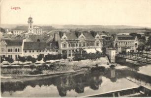 Lugos, Lugoj; Temes folyó a híddal, Délmagyarországi Bank, kiadja Szikla Lajos / bank, river, bridge (EK)