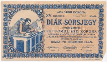 Budapest 1925. Diák-sorsjegy VX. sorozat 5000K T:II sarokhiány