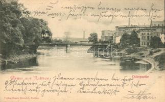 Racibórz, Ratibor; Oderpartie / river bank with bridge