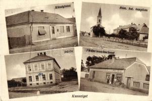 Kunsziget, Községháza, Római katolikus templom, Iskola, Földművesszövetkezet, Horváth Richárdné kiadása (Rb)