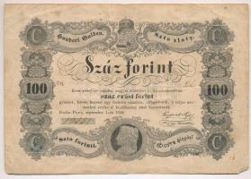 1848. 100Ft Kossuth bankó T:III- ly., szakadás  Adamo G114