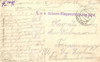 Kraljevo, Ring / market square with shops + K.u.K. Ochsen-Etappentrainzug 32/4. stamp