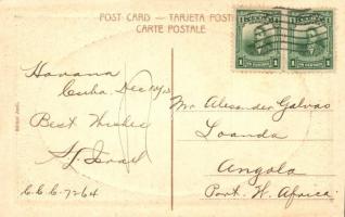 1914 Cuba, Camino de Guanajay / On the road to Guanajay, railway, train, New Year greeting postcard